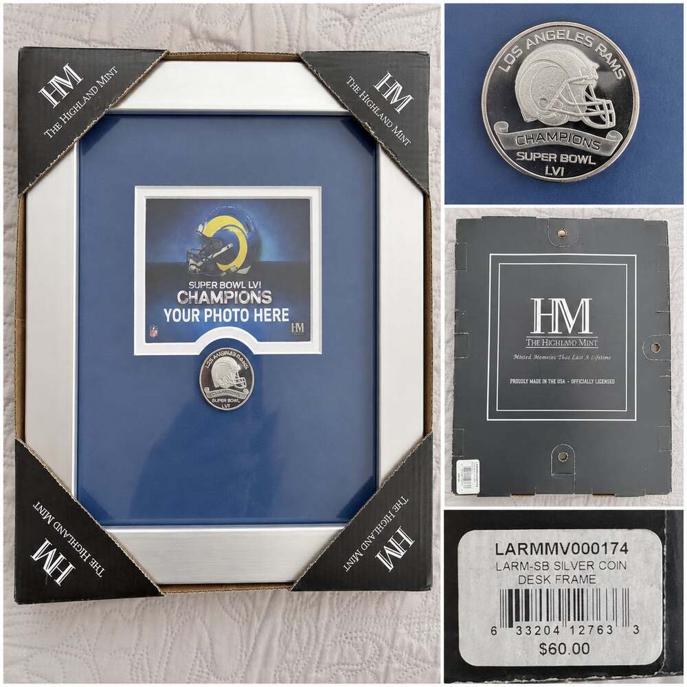 The Highland Mint Los Angeles Rams Super Bowl LVI Silver Coin Desk Frame